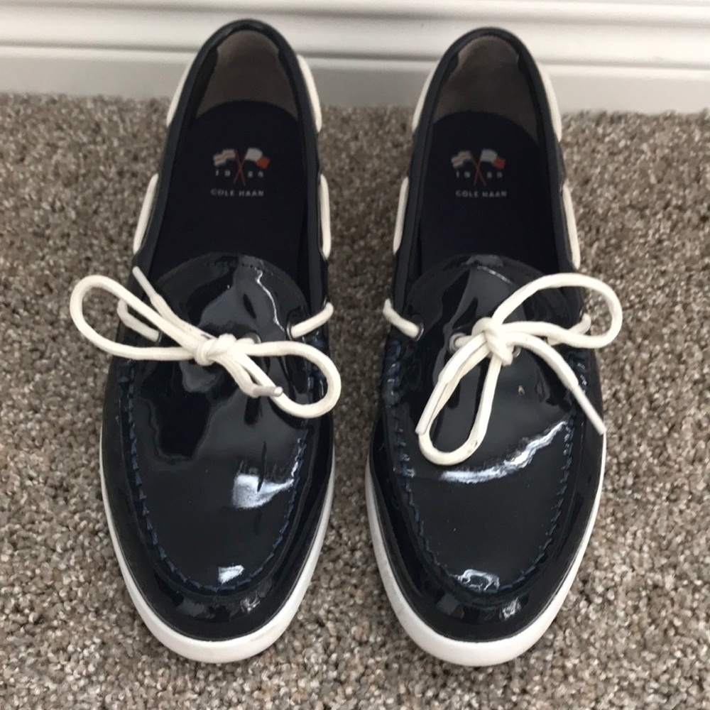 Mint condition in box Cole Haan navy loafers